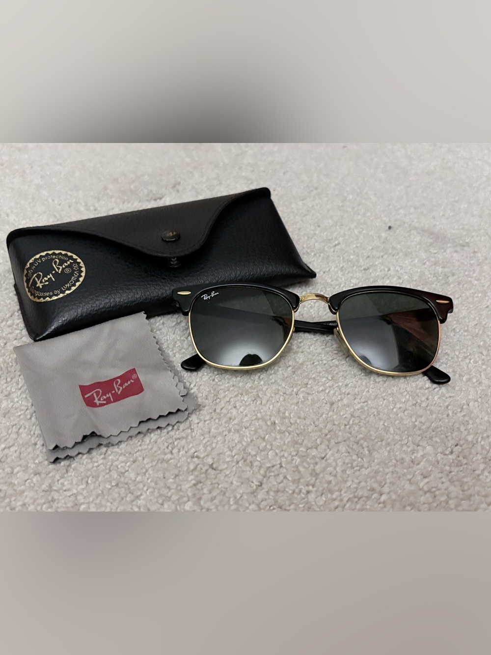 Ray-Ban Clubmaster Black and Gold Sunglasses with Dark Lenses